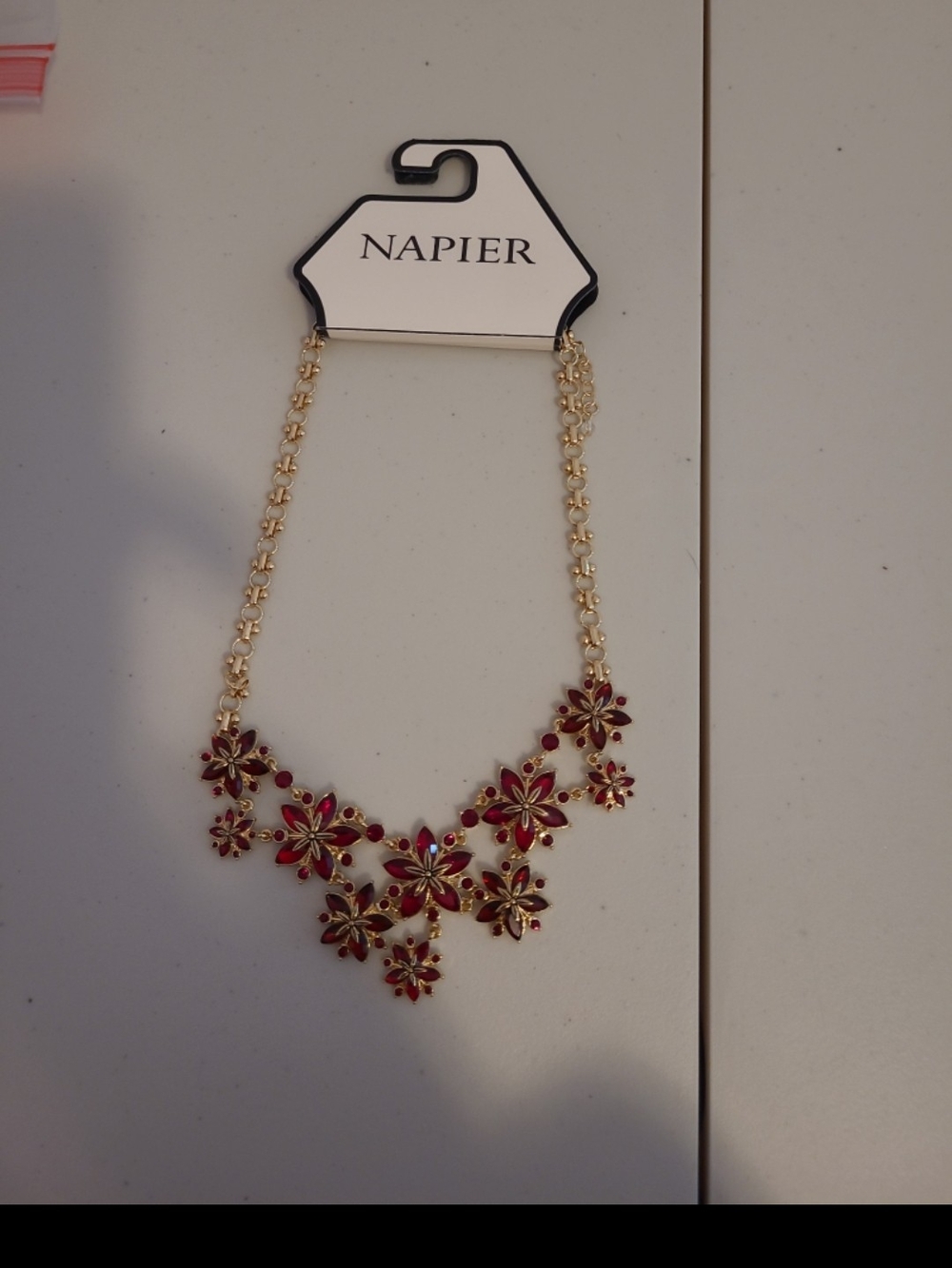 Napier Gold-Tone Necklace with Red Floral Accents